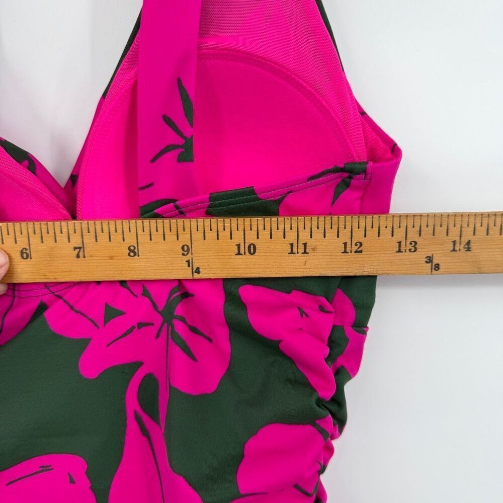 Boden One Piece Swimsuit US 6R Pink Green Floral Ruched V Neck Tummy Control - Picture 5 of 6